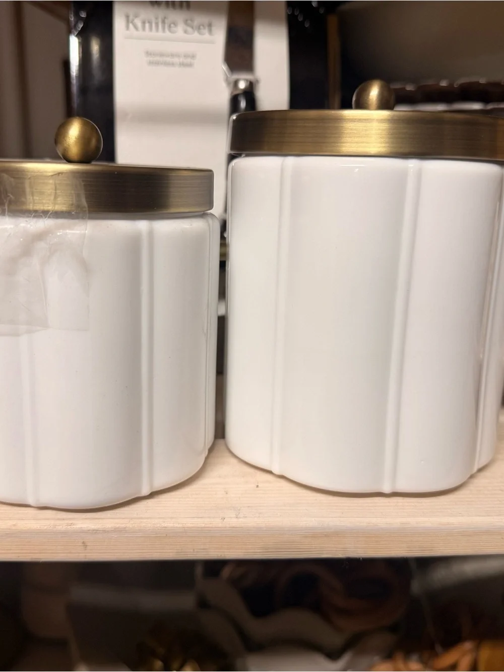 Large & Small Milk Glass Bath Canister w Metal Lid Brass Finish - Hearth & Hand